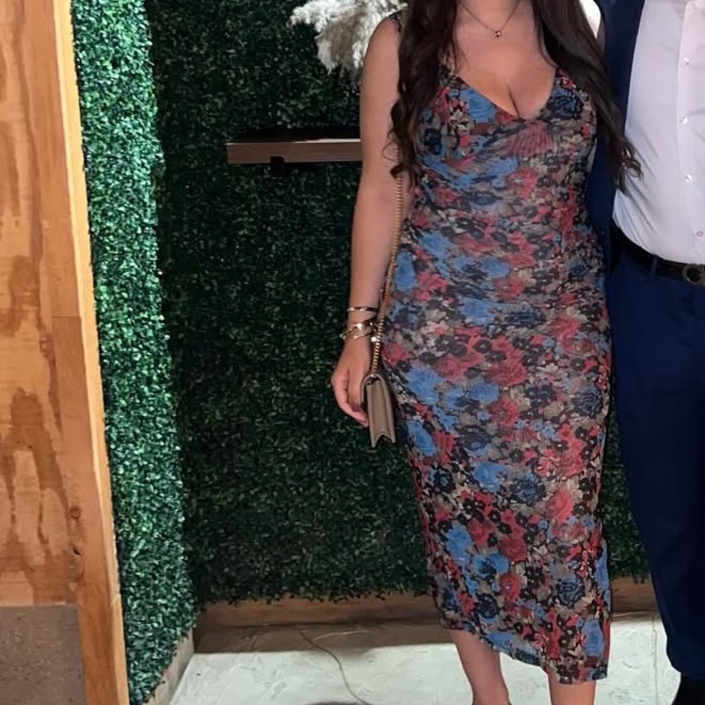 Floral Slip Midi Dress in Blue & Red